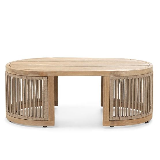 Záhradná rohová súprava so stolíkom Vetralla, výplet, akáciové drevo FSC, teakový vzhľad, svetlo béž