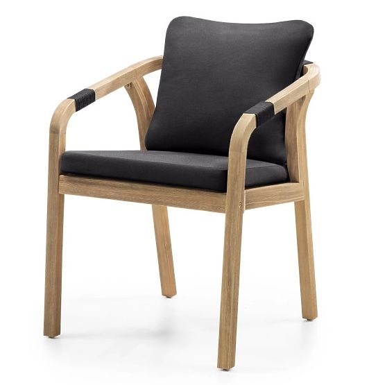 Záhradná stolička Castello s výpletom, akáciové drevo FSC, teakový vzhľad, tmavosivá