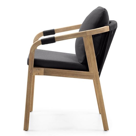 Záhradná stolička Castello s výpletom, akáciové drevo FSC, teakový vzhľad, tmavosivá