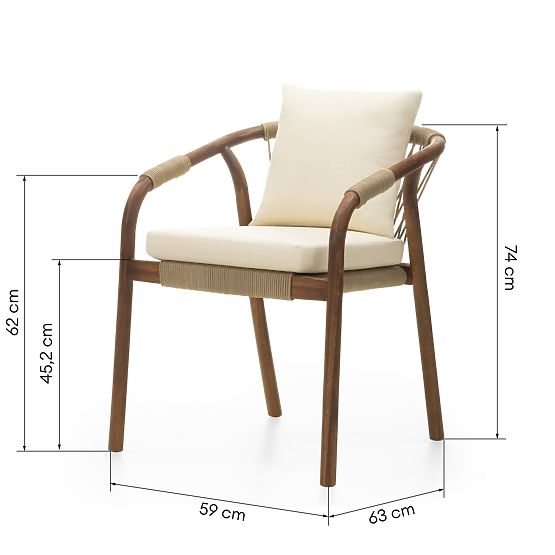 Záhradná stolička Rovigo s pleteným povrazom, tmavé akáciové drevo/svetlo béžová, zaoblená