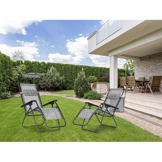 Záhradné plážové ležadlo s nastaviteľným operadlom a pohyblivou strieškou Modernhome - sivé