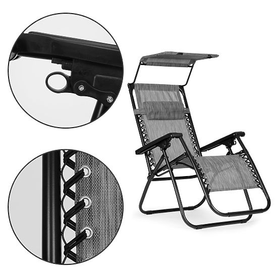 Záhradné plážové ležadlo s nastaviteľným operadlom a pohyblivou strieškou Modernhome - sivé