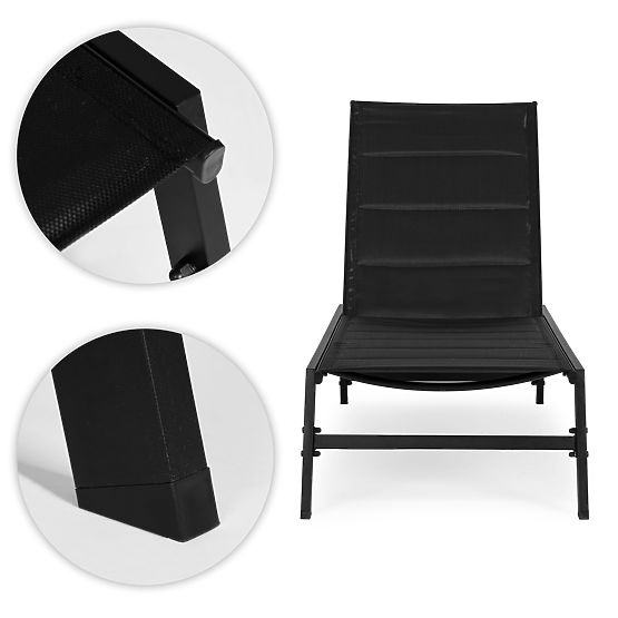 Záhradné plážové ležadlo s nastaviteľným operadlom, oceľová konštrukcia, čierne MultiGarden