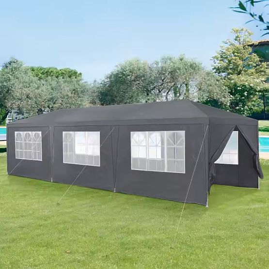 Záhradný pavilónový stan 3x9 m 8 stien sivý MultiGarden
