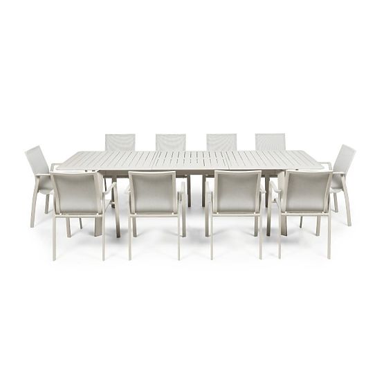 Záhradný set Canelli, rozkladací stôl 205-286 cm + 10 stoličiek, hliníkový, svetlo béžový