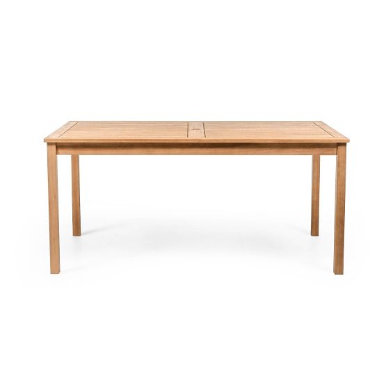 Záhradný set Familis stôl 160 cm + 4 stoličky s nastaviteľnými operadlami a krémovými vankúšmi, drev