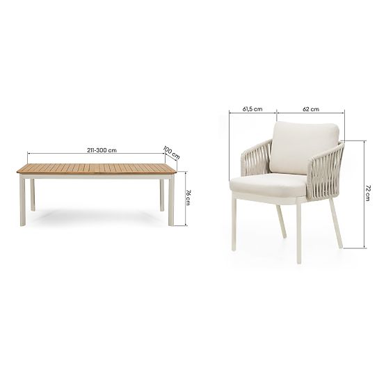 Záhradný set Porticato, rozkladací stôl 211-300 cm + 6 stoličiek, akáciové drevo FSC, teakový vzhľad