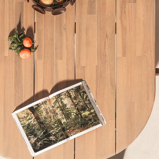 Záhradný set Satori II, stôl 240 cm + 8 stoličiek, akáciové drevo FSC, teakový vzhľad, béžový, zaobl