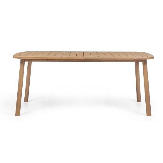 Záhradný set Satori, stôl 183 cm + 4 stoličky, akáciové drevo FSC, teakový vzhľad, béžový, zaoblený