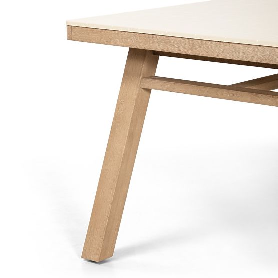 Záhradný stôl Wabi 200 cm s kamennou doskou, svetlé akáciové drevo/svetlo béžový, obdĺžnikový