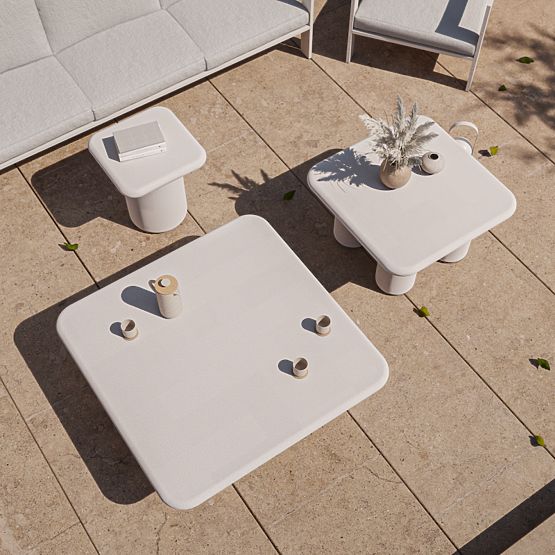 Záhradný stolík Vibonis 100 cm, štvorcový, cementový, svetlo béžový