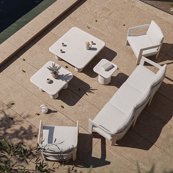 Záhradný stolík Vibonis 42 cm, štvorcový, cementový, svetlo béžový