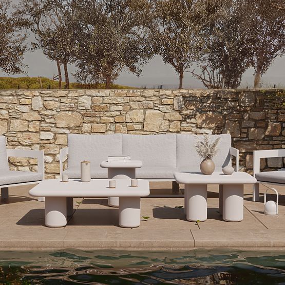 Záhradný stolík Vibonis 70 cm, štvorcový, cementový, svetlo béžový