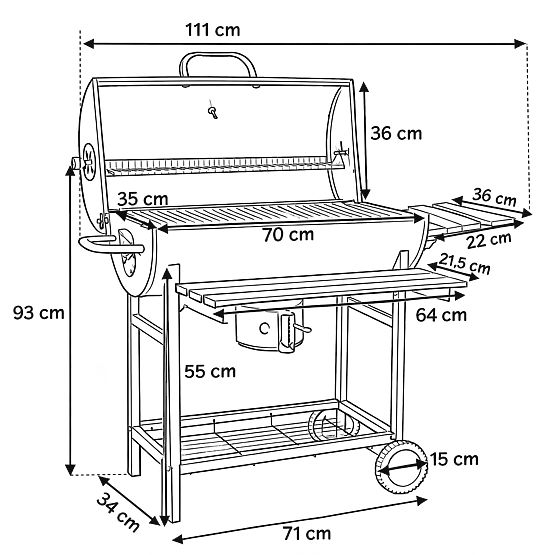 Záhradný uhlový gril 2 rošty popolník BAREL WOOD