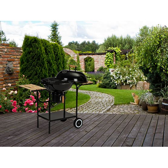 Záhradný uhlový gril s poklopom a policami, rošt, popolník