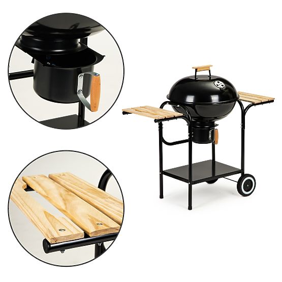 Záhradný uhlový gril s poklopom a policami, rošt, popolník