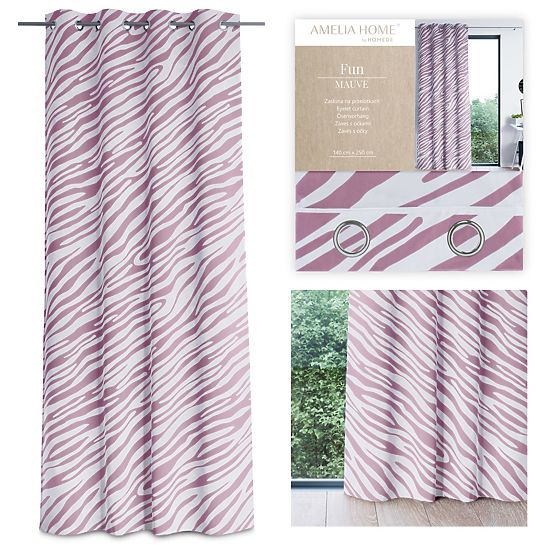 Záves FUN ružová farba s potlačou zvieracieho motívu tropický štýl strieborné kovové priechodky