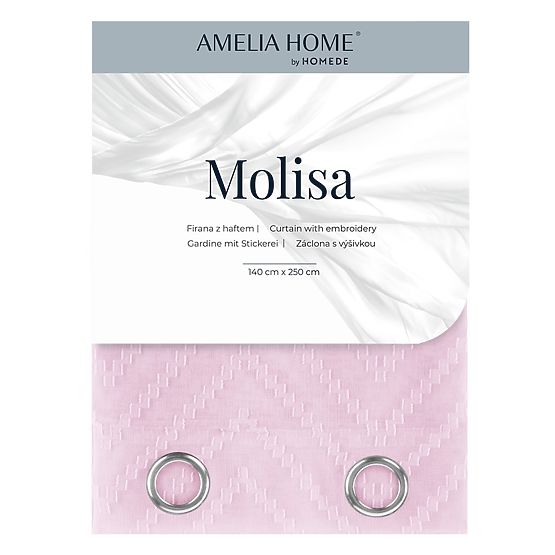 Záves MOLISA ružová farba vyšívaný motív boho strieborné priechodky voál 140x270 ameliahome