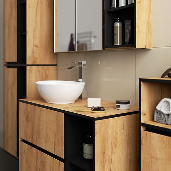 ZÁVESNÁ KÚPEĽŇOVÁ SKRINKA VAMI W35 1D 1W DUB CRAFT / ČIERNA