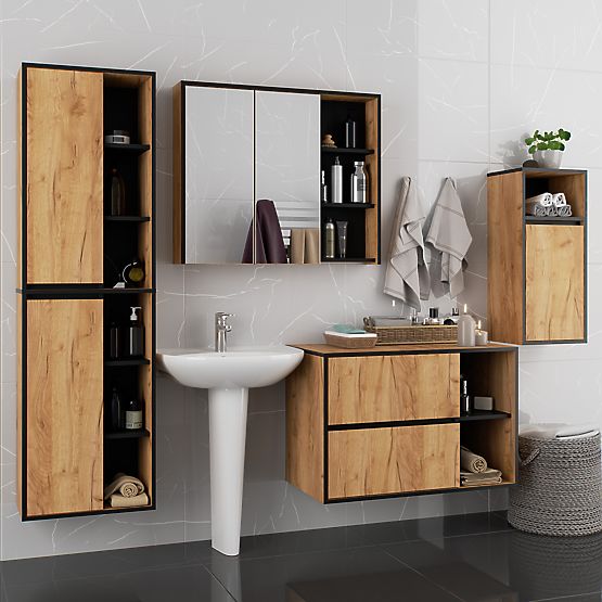 ZÁVESNÁ KÚPEĽŇOVÁ SKRINKA VAMI W35 1D 1W DUB CRAFT / ČIERNA