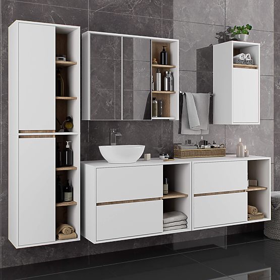 ZÁVESNÁ KÚPEĽŇOVÁ SKRINKA VAMI W50 2D 6P BIELA / DUB SONOMA