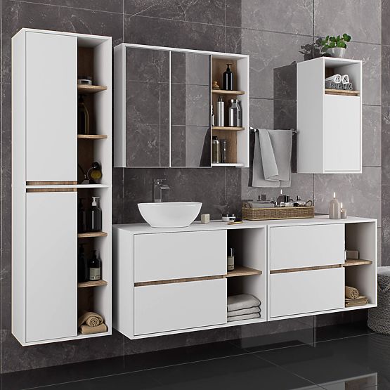 ZÁVESNÁ KÚPEĽŇOVÁ SKRINKA VAMI W50 2D 6P BIELA / DUB SONOMA