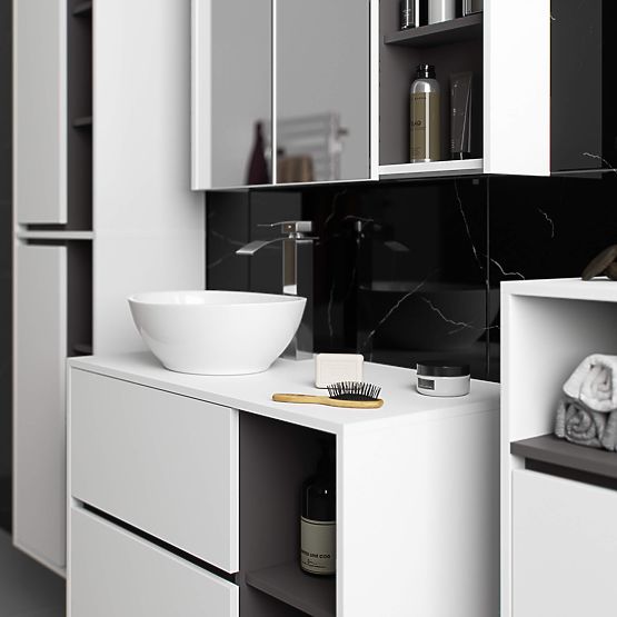 ZÁVESNÁ KÚPEĽŇOVÁ SKRINKA VAMI W50 2D 6P BIELA / GRAFITOVO SIVÁ