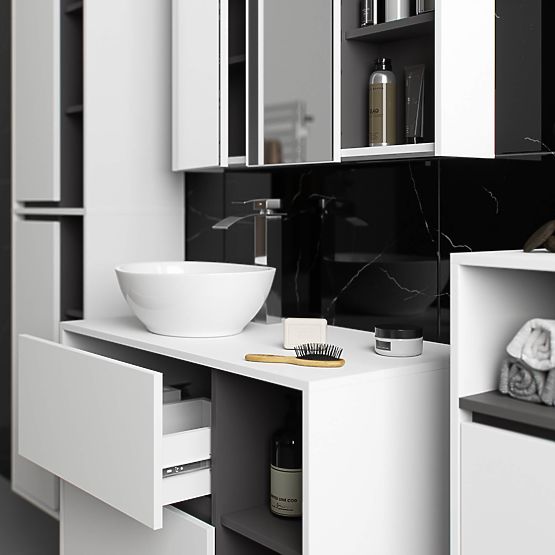 ZÁVESNÁ KÚPEĽŇOVÁ SKRINKA VAMI W50 2D 6P BIELA / GRAFITOVO SIVÁ