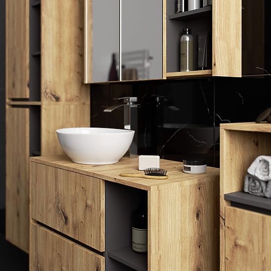 ZÁVESNÁ KÚPEĽŇOVÁ SKRINKA VAMI W50 2D 6P DUB ARTISAN / GRAFIT ŠEDÁ