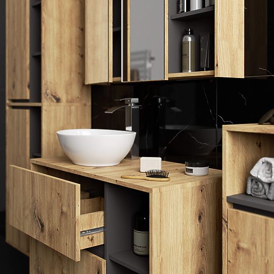 ZÁVESNÁ KÚPEĽŇOVÁ SKRINKA VAMI W50 2D 6P DUB ARTISAN / GRAFIT ŠEDÁ