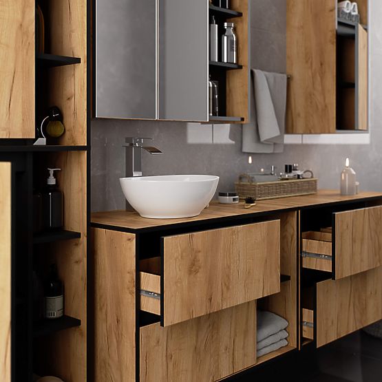 ZÁVESNÁ KÚPEĽŇOVÁ SKRINKA VAMI W50 2D 6P DUB CRAFT / ČIERNA