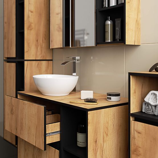 ZÁVESNÁ KÚPEĽŇOVÁ SKRINKA VAMI W50 2D 6P DUB CRAFT / ČIERNA