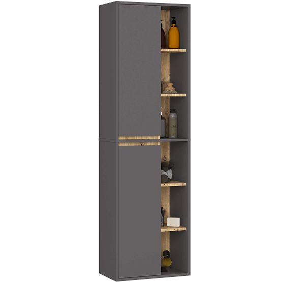 ZÁVESNÁ KÚPEĽŇOVÁ SKRINKA VAMI W50 2D 6P GRAFITOVÁ ŠEDÁ / DUB ARTISAN