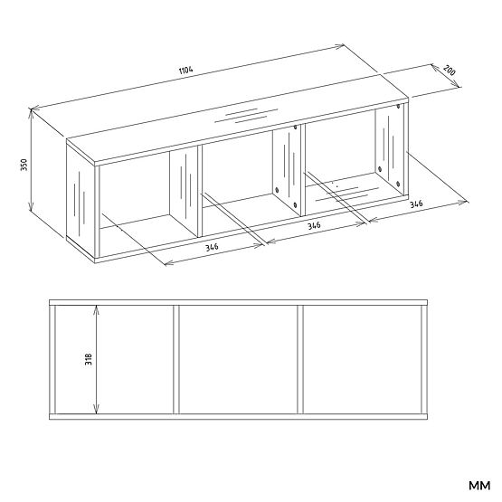 Závesná polica COBI 1X3 - Moderná nástenná polica 3 Komory Matná Biela