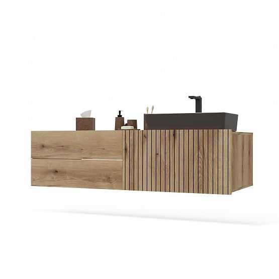 ZÁVESNÁ SKRINKA POD UMÝVADLO TIGO 1D2S DUB EVOKE 140 CM 2 ZÁSUVKY RÝHOVANÝ PREDNÝ PANEL ZÁVESNÁ