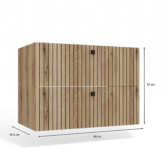 ZÁVESNÁ SKRINKA POD UMÝVADLO TIGO 80 2S DUB EVOKE 2 ZÁSUVKY DRÁŽKOVANÝ ČELNÝ PANEL