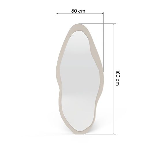 Závesné zrkadlo v drevenom ráme Mara, 180x80 cm, nepravidelný tvar, krémové