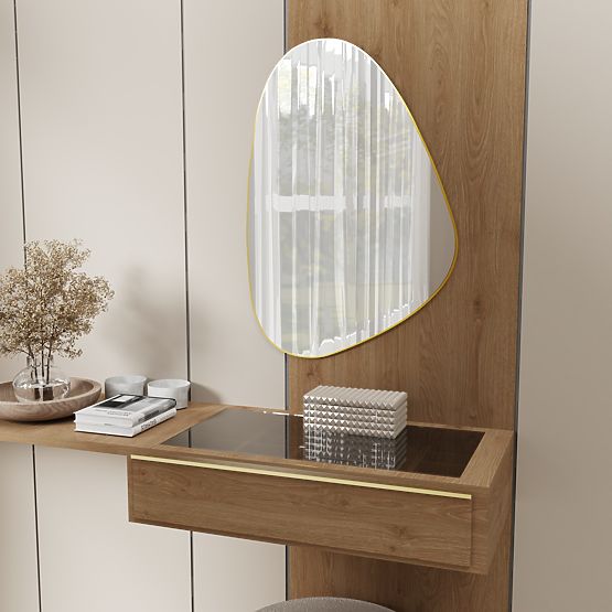 Závesné zrkadlo v zlatom ráme Libia, 76x51 cm, nepravidelný tvar