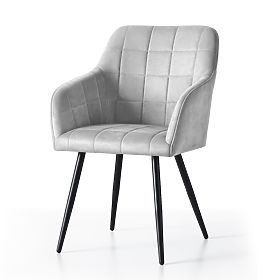 4x Čalúnená stolička so štvorcovým prešívaním Sivá LUXANO Čierne nohy