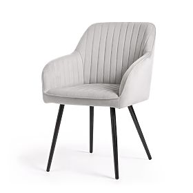 4x Zamatová čalúnená stolička s prešívaním Sivá FLORENCE Čierne nohy