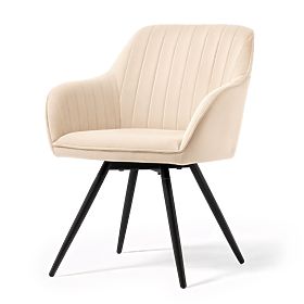 4x Zamatová otočná stolička s prešívaním Béžová TURNO Čierne nohy
