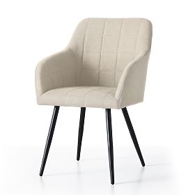 6x Čalúnená stolička so štvorcovým prešívaním Béžová LUXANO Čierne nohy látka Lumos