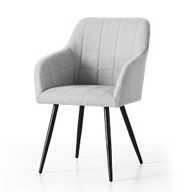 6x Čalúnená stolička so štvorcovým prešívaním Svetlosivá LUXANO Čierne nohy látka Lumos