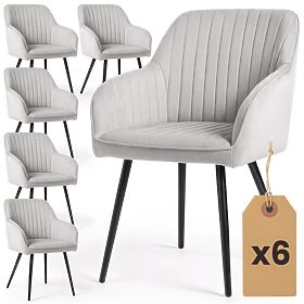 6x Zamatová čalúnená stolička s prešívaním Sivá FLORENCE Čierne nohy