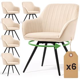 6x Zamatová otočná stolička s prešívaním Béžová TURNO Čierne nohy