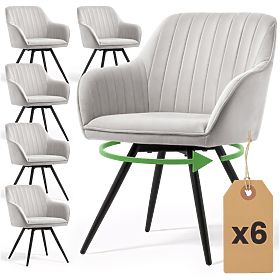 6x Zamatová otočná stolička s prešívaním Sivá TURNO Čierne nohy