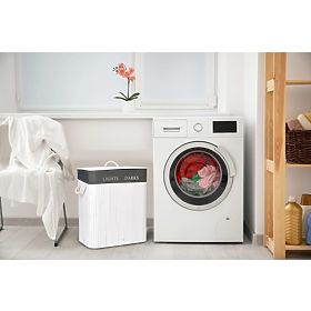 Bambusový kôš na bielizeň 2 komory bielo-sivý