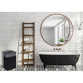 Bambusový kôš na bielizeň s vekom 80L čierno-sivý