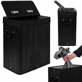 Bambusový kôš na prádlo s vekom 100L čierny