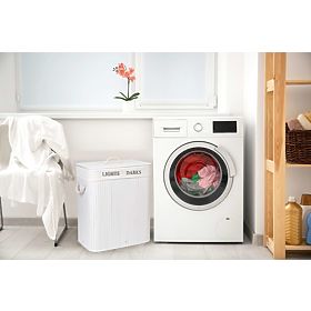 Bambusový kôš s vekom 100L 2 komory biely